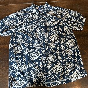 Structure Navy and White Hawaiian Men's Button Down Shirt